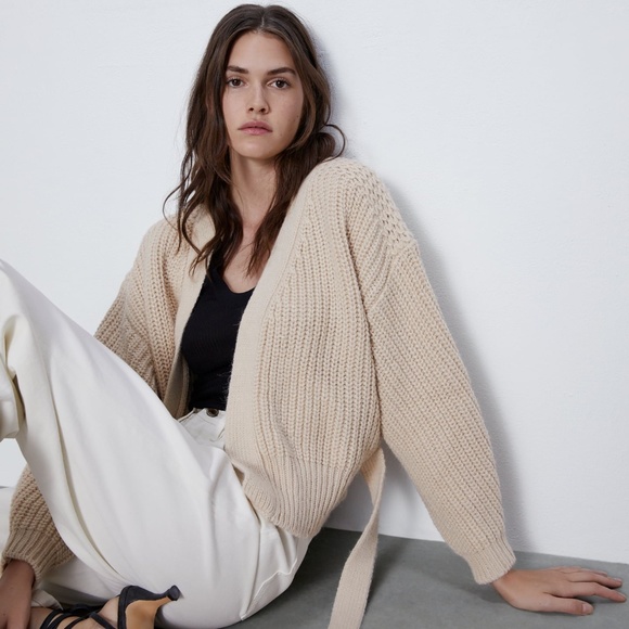 ZARA KNIT CROPPED BELTED CARDIGAN NWT - Picture 12 of 16